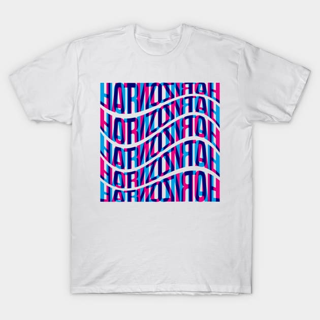 Horizontal Waves Typography (Cyan Magenta Blue) T-Shirt by John Uttley